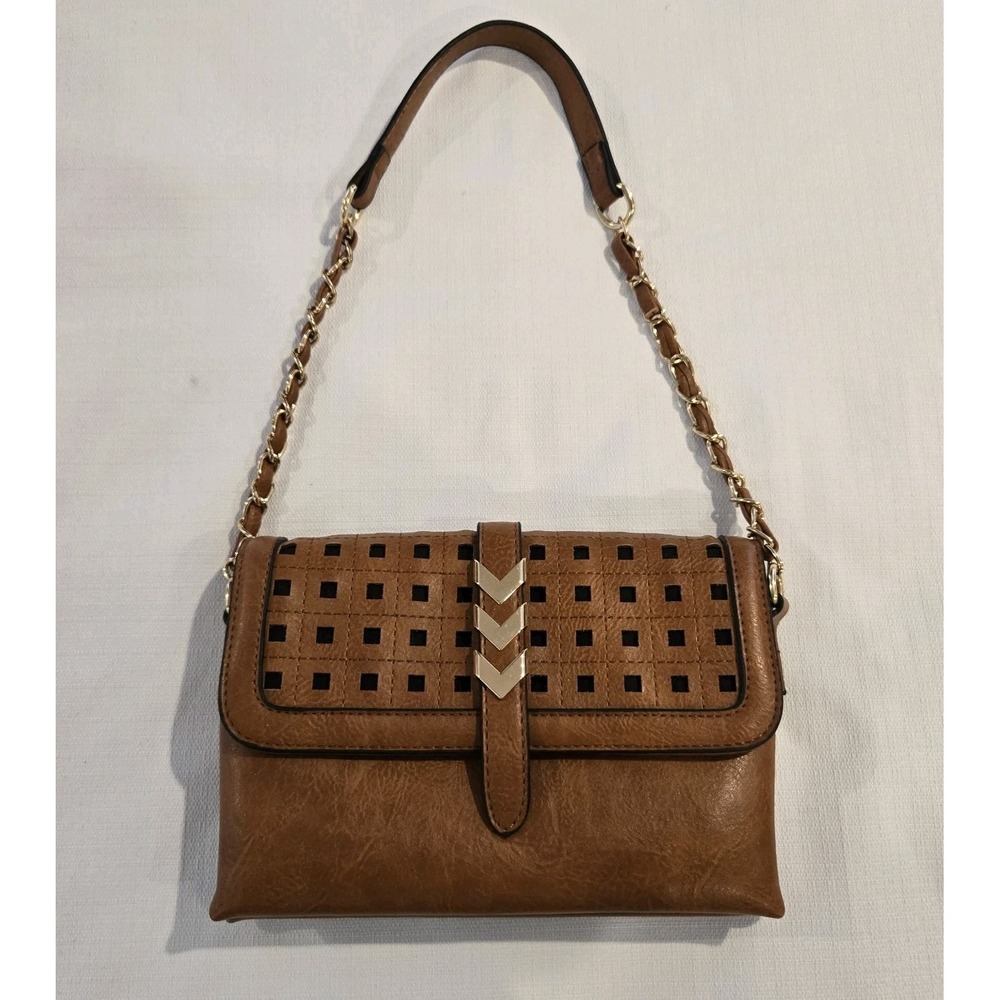 Sam & Hadley Purse Handbag Chain Handle Faux Leather Shoulder Bag‎ Brown